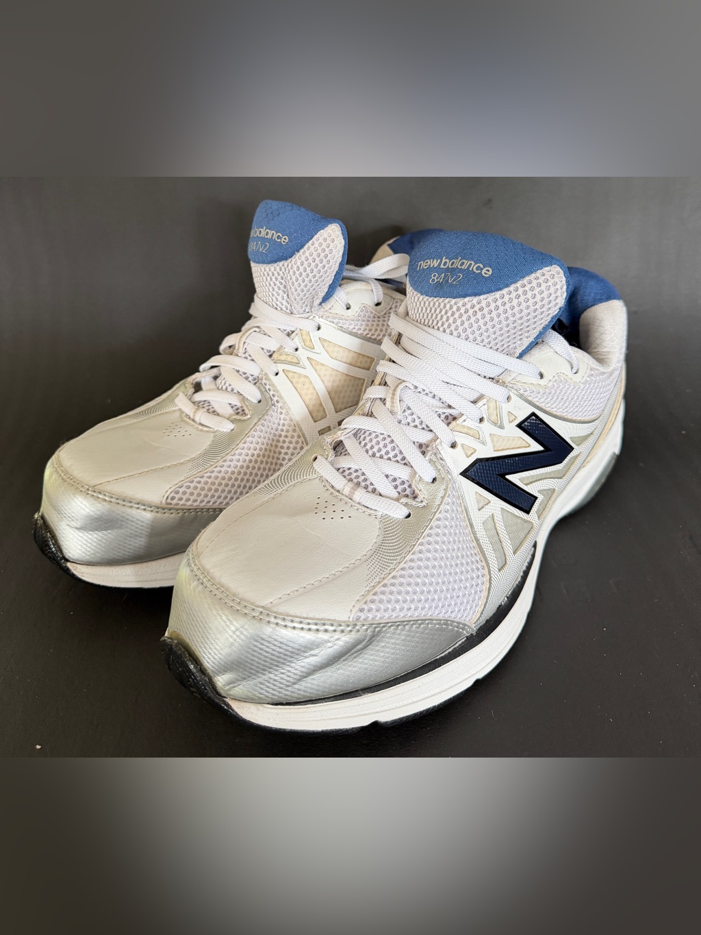 New Balance White, Silver & Blue Athletic Sneakers